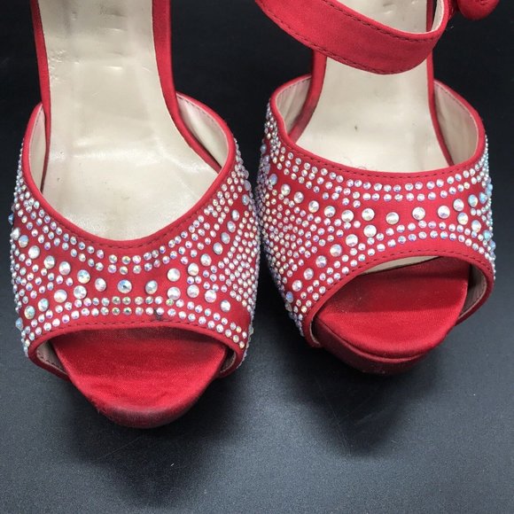 Womens Heels Heart in D Red Rhinestone Stilettos size 7.5 - Picture 8 of 12